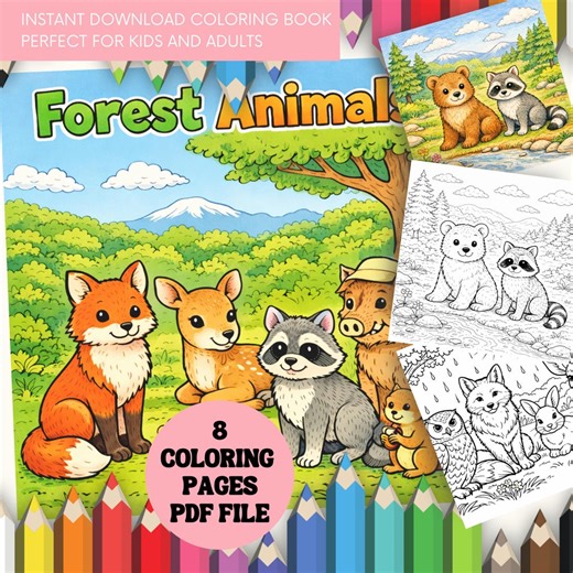 Forest Animals Coloring Book – Cozy Forest Animals Coloring Pages | Wild Animal Coloring, Nature Coloring Book for Relaxation - Etsy