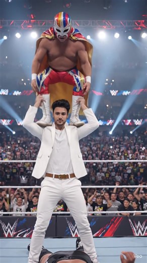 My modest, elderly, frail grandma is a luchador in a wrestling match. She gets on my shoulders to perform a finishing move on a wrestler already on the ground. #facebookreelsviralviralシfypシ゚ #facebookreelsviral #trendingreel | S K Shankar Bihari