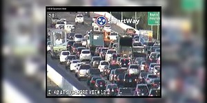 Traffic delayed on I-40 due to multi-vehicle crash; semi-truck loses load on bridge