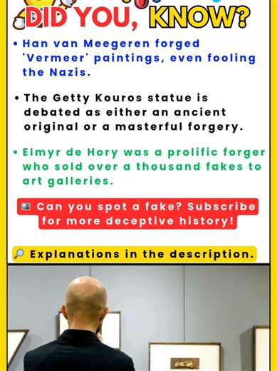 The Most Shocking Art Forgeries Ever! #facts #artist #artwork #crime #arts Dive into the world of art crime and explore famous art forgeries that even fooled the experts! The video shares surprising facts about notorious forgers and mysterious statues. Learn about these fake paintings and the world of art auction.