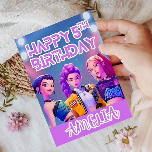 KPOP Demon Hunters Happy Birthday Card Printable Digital Download, Foldable A4 Print at Home - Etsy