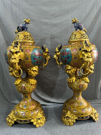 Large Chinese Cloisonné Incense Burners: Dragon & Qilin Gilt Bronze Censers - Etsy