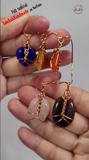 Wire wrap stones without holes - Free tutorial video link above the title #shortsvideo #wireworks
