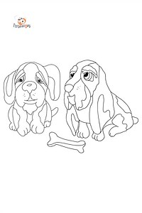 Coloring Page - Dogs are Looking at a Bone - Printable for Free!