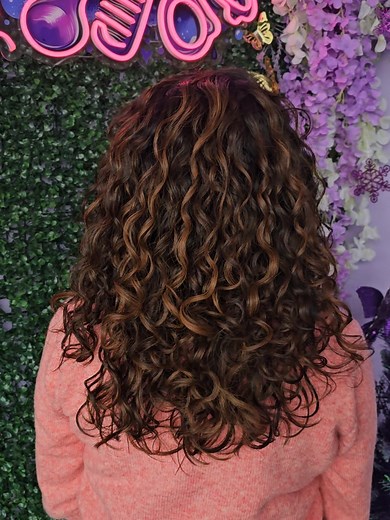 Caramel Balayage on 2B/2C Curls: Curly Hair Specialists Illinois Stylist