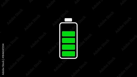 Battery Charge Animation On transparent Background. Animation Of Battery Charge Level Indicator with alpha channel. Battery Charging Animation. Battery Icon Animation