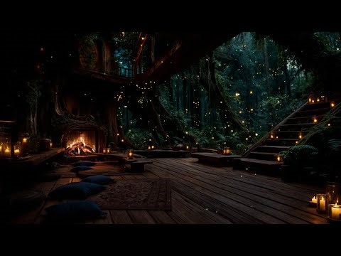 🔥 Enchanted Woodland Camp | PEACEFUL NIGHT SLEEP 😴 Cozy Firelight & Mystical Forest Sounds (No Ads)