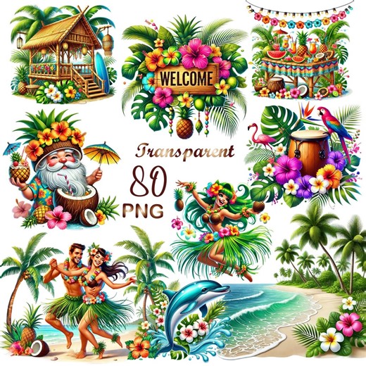 Tropical Luau Clipart Bundle – 80 PNG, Hawaiian Beach Party Graphics, Transparent Background, Commercial Use, Instant Download - Etsy
