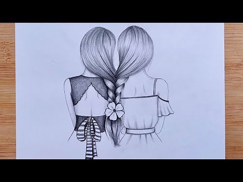 Best friends❤ Easy drawing from a heart shape || How to draw || pencil Sketch Tutorial for beginners
