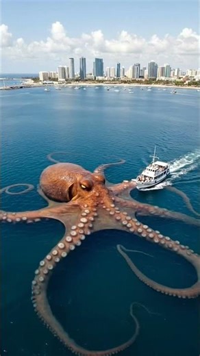 Giant octopus emerges near city coastline 🐙#kraken #monster #short