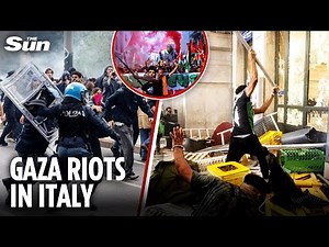 Rioters storm Milan station & attack police with metal bars as Meloni refuses to recognise Palestine