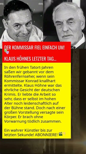 DER KOMMISSAR FIEL EINFACH UM! 🎭KLAUS HÖHNES LETZTER TAG... #nostalgie