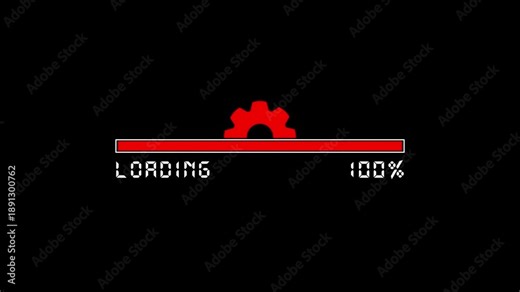 Computer Loading Bar With Glitch Effect/ Animation of a computer screen with loading bar processing and noise and glitch effects