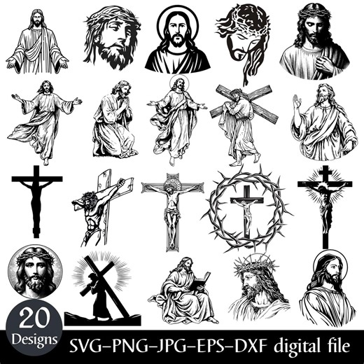 Jesus Christ SVG Bundle, Christian Png, Catholic Svg, Religion Svg Jpg Eps Dxf Vector, Jesus Silhouette - Etsy