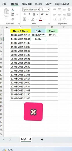 Extract Date & Time from Excel Cell – Easy Trick! | Split Date and Time in Excel in Seconds! #shorts