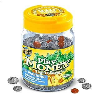 Learn & Climb Play Money Coins for Kids - 10 Half Dollars, 50 Quarters, 50 Dimes, 50 Nickels, 50 Pennies
