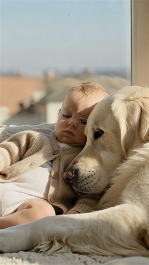 A Child and a Golden Retriever Sharing a Deep Bond, Face to Face
