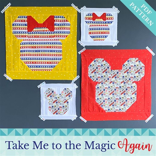 Mouse Quilt Block Pattern, Take Me to the Magic Again, Fat Quarter, Scrap Quilt (PDF Download) - Etsy