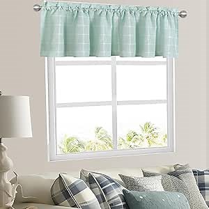 Amazon.com: Embroidered Plaid Valances for Kitchen, Light Filtering Linen Textured Semi Sheer Small Window Curtain, Farmhouse Valance Rod Pocket for Bathroom and Cafe Windows (52"W x 18"L, Light Green, 1 Pack) : Home & Kitchen