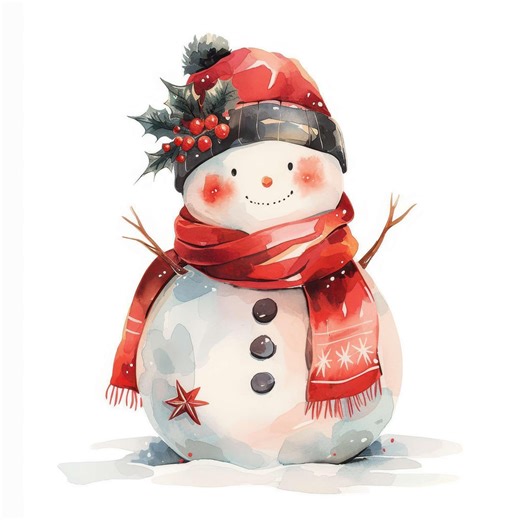 10 Snowman Clipart, Christmas Snowmen Illustration, Printable Watercolor Clipart, High Quality JPG, Commercial Use, Paper Craft, Journal - Etsy