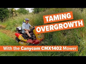 Mowing high weeds and overgrowth on slopes using the Canycom CMX1402 Ride on Brushcutter