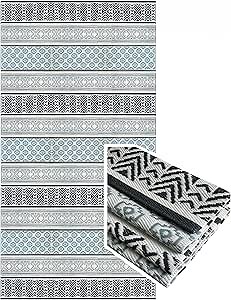 BalajeesUSA Outdoor Rug - 9x18 Grey, Teal, Reversible Recycled Plastic Straw Outdoor Patio Rugs Clearance Waterproof Large RV Camper Mats 7087