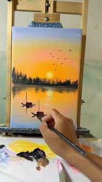 Full Painting Process: Sunset Boat Reflection on the River | Easy Acrylic Art 🌅🎨