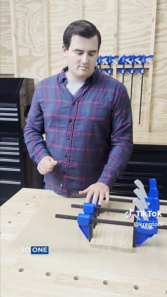 Our VersaGrip Clamps are perfect for glue-ups when you need consistent pressure across the entire joint, ensuring a strong bond while optimizing squeeze-out. Available in four sizes at kregtool.com. #clamps #diyersoftiktok #kreg #woodworkingtool