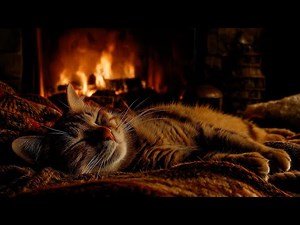 Sleepy Cat ASMR 🔥 Cozy Firelight & Soft Purring Sounds