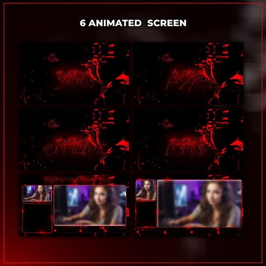 Red Neon Animated Stream Overlay Pack for Twitch, Kick, OBS | Glowing Red Stream Screens With Glitch Effects, Transitions, and High-tech - Etsy