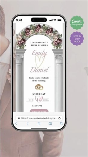 Mauve Floral Wedding Invitation Canva Template, Romantic Animated E-Invite with RSVP Music Countdown