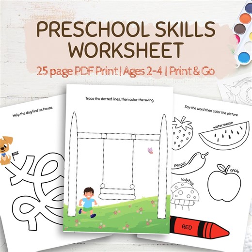 Preschool Skills Worksheet Bundle | Line Tracing, Mazes & Coloring | Fine Motor and Pre-writing Printable | Toddler Activities| Kindergarten - Etsy