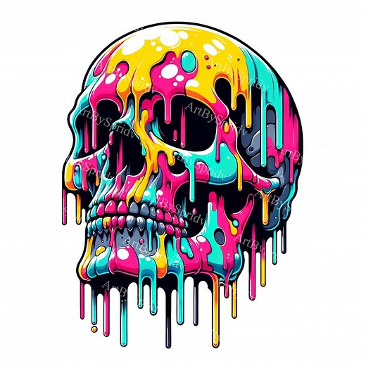 Vibrant Melting Skull PNG Clipart | Digital Skull Artwork | Colorful Skeleton Sublimation | Transparent Printable Download | Skull Design - Etsy
