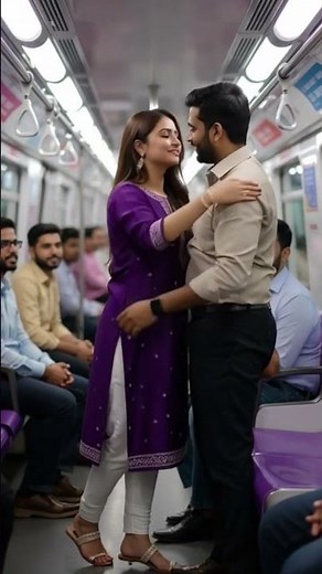 "Indian Metro Candid Moment | Woman in Purple Kurti Smiling | Urban Life Photography"#metro
