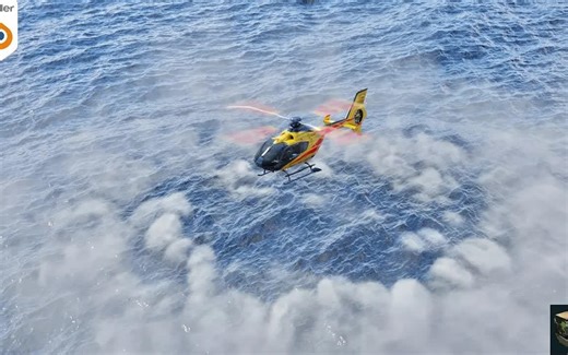iBlender中文版插件 使用 Helico-Rig 在 Blender 中 绑定直升机 动画 旋翼 冲刷湍流海浪