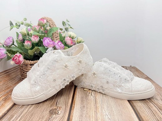 Bridal Lace Sneakers With Pearls & Rhinestones – Wedding Comfort Shoes for Bride - Etsy