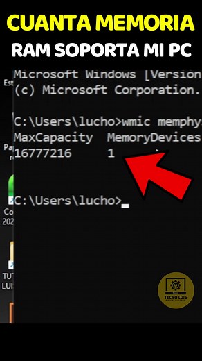 Cuanta Memoria RAM Soporta MI PC #ram #rampc #windowstips #tecnoluis Código para CMD:wmic memphysical get MaxCapacity, MemoryDevices