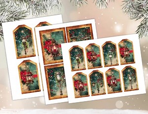 Victorian Christmas Street Lamps & Lanterns Cards and Tags Set - Etsy UK