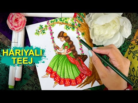 Easy Hariyali Teej Drawing Step by Step | Creative Haritalika Teej Poster Drawing