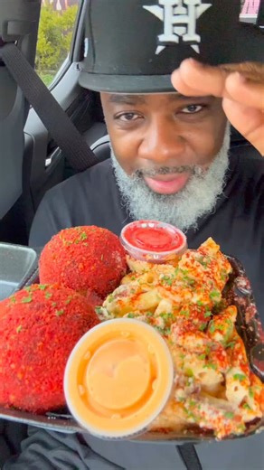 Herb Shells | Food & Travel Creator on Instagram: "Pasta & Viral Hot Cheeto Boudin Balls? Houston Does It Again! 🍤🔥 P.S.A. If you came to Houston and didn’t try this, what were you even doing? Partying? Nah, you gotta eat too! 👀 Let me put you on: creamy pasta loaded with shrimp, sausage, and penne noodles—it’s got that flavor with a little kick. And these Hot Cheeto Boudin Balls? Insane. Crazy cheese pull, extra crushed Cheetos, and a tangy remoulade sauce for dipping (if you need it—I didn’