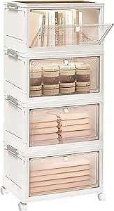 Stackable Storage Bins with Lids 23QT, 4 Pack Collapsible Storage Bins-Clear Foldable Storage Drawers for Bedroom, Stackable Storage Drawers for Clothes Book Craft Storage and Organization