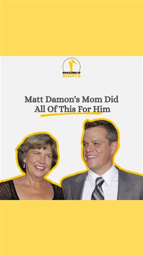 Shoulders of Giants on Instagram: "Before the Oscars and the red carpets, Matt Damon was just a skinny kid from Cambridge with a dream—and a mom who refused to let him quit. When Matt was 10 years old, his parents divorced, and his mom, Nancy, a college professor, raised him and his brother in a small six-family apartment. Money was tight. So tight, in fact, that Matt often shared clothes with his older brother and walked to school with holes in his shoes. But what they lacked in wealth, they ma