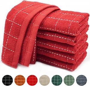 Homieway 100% Cotton Kitchen Dish Cloths, Super Soft and Absorbent Dish Towels Washing Drying Dishes, 12" x 12", Red, 6 Pack