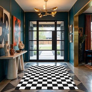 Black and White Checkered Pattern Area Rug | Checkerboard Floor Rug, Maximalist Entryway Rug, Black and White Accent Rug, Chenille - Etsy Canada