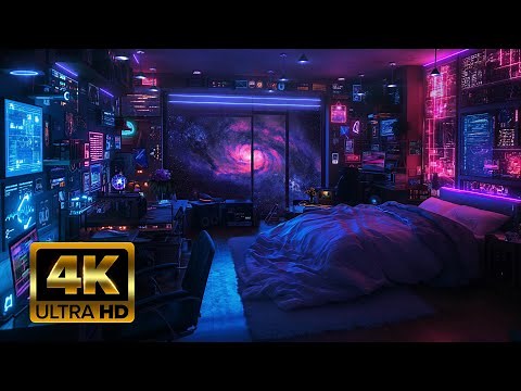 Futuristic Bedroom Live 4K Wallpaper: Neon Galaxy🌌 For PC #galaxy #4K #gamingroom