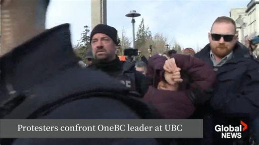 Protesters confront Dallas Brodie at UBC