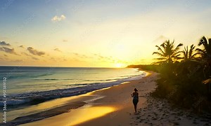 scenic and cinematic moment of walking people i the beach with sunset view motion video