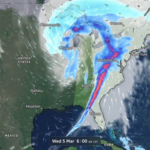 ⚠️ A powerful storm system will impact millions across the United States in the coming days. ❄️ Blizzard conditions and high winds will hit the Rockies and northern Plains, while severe storms target the southern Plains and Lower Mississippi Valley. 🌪️ Tornadoes, damaging winds, and hail are possible, starting tonight in Kansas, Oklahoma, and Texas, intensifying Tuesday in Mississippi, Arkansas, Louisiana, and Tennessee, and reaching the East Coast from the Mid-Atlantic to Georgia by Wednesday.