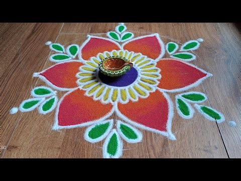 Beautiful freehand rangoli design for durgapuja