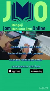 Guna App, 'JMO Jom Mengaji dan Menuntut ilmu Online' (JMO) untuk belajar Mengaji dan Akademik, secara Online atau secara bersemuka, dengan lebih 200 orang guru-guru berkelayakan. Untuk belajar secara bersemuka, cari guru berdekatan anda dengan menekan butang 'Teachers Online now'- guru dalam senarai adalah disusun mengikut yang terhampir dengan anda. Muat turun app 'JMO Student' di Google Play Store dan Apple App Store (kata kunci 'JMO Student') 👉Kategori 1: Al-Quran- Subjek: Al-Quran, Iqra', A